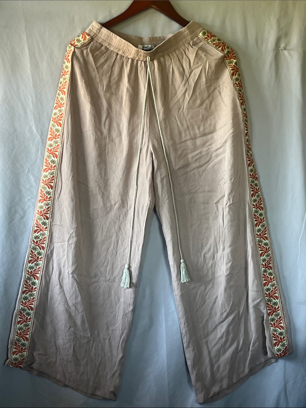 Papaya Beige Jogger Pants with Orange Floral Side Trim